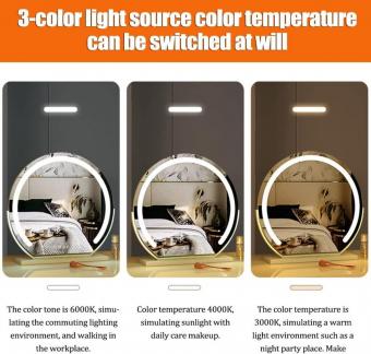 20"/50 cm großer, runder Kosmetikspiegel für Frisiertisch und Schlafzimmer, drehbar, 3 Lichtmodi, dimmbare Helligkeit per LED-Streifen, Steckernetzteil, weißer Ständer 20"/50 cm großer, runder Kosmetikspiegel für Frisiertisch und Schlafzimmer, drehbar, 3 Lichtmodi, dimmbare Helligkeit per LED-Streifen, Steckernetzteil, weißer Ständer