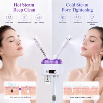 FREYARA Professional Dual Arm Hot & Cold Facial Steamer for Home Spa, Deep Pore Cleansing, Pore Tightening, Refines Skin, Glowing Skin and Replenish Skin Moisture