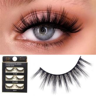 3D False Eyelashes, 3 Pairs, #120 9mm-13mm