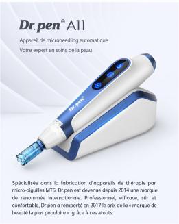 Dr. Pen A11 Dermapen professionnel à micro-aiguilles, rechargeable par USB, 2 cartouches d'aiguilles 12/18/24/36/42/R/S