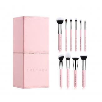 ชุดแปรงแต่งหน้ามืออาชีพ 10 ชิ้น พร้อมที่ใส่แม่เหล็ก สีชมพู