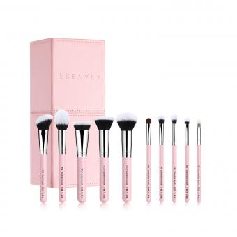 FREYARA Brochas de Maquillaje Profesional Set 10pcs Rosa con Soporte Rosa