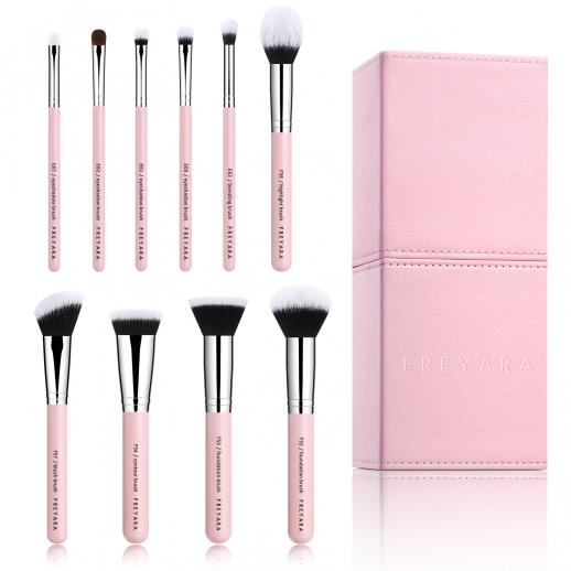 FREYARA Professional Makeup Brushes 10pcs Set with Magnetic Holder, Pink