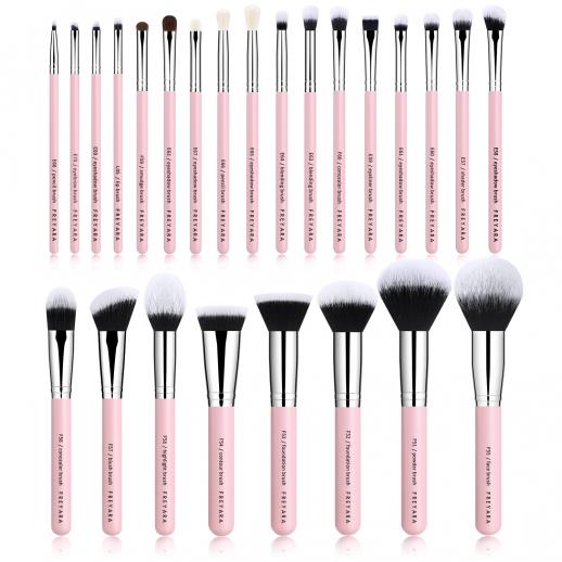 Professional Makeup Brushes Set 25pcs Complete Collection, Glitter Pink