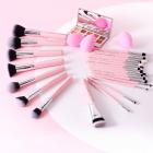 ชุดแปรงแต่งหน้ามืออาชีพสีชมพูกลิตเตอร์ 25 ชิ้นครบชุด