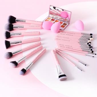 ชุดแปรงแต่งหน้ามืออาชีพสีชมพูกลิตเตอร์ 25 ชิ้นครบชุด