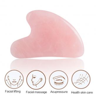 Gua Sha Stone (rosa), herramienta de masaje de cuarzo, herramienta facial para raspado y terapia de acupuntura SPA