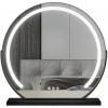 مرآة فانيتي دائرية للمكياج مقاس 24 بوصة / 60 سم لطاولة الزينة ، 3 ألوان وضع LED ، دوران 360 درجة ، لمسة ذكية ، سطوع قابل للتعديل ، أسود