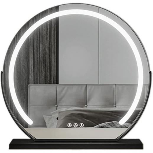 Round Makeup Vanity Mirror 24"/60cm Large for Dressing Table, 360° Rotating, Smart Touch, Adjustable Brightness, Plug Charge, Black
