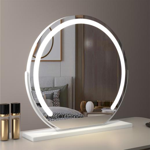 Round Makeup Vanity Mirror 24"/60cm Large for Dressing Table, 3 Colors LED Mode, 360° Rotating, Smart Touch, Adjustable Brightness, Plug Charge, White