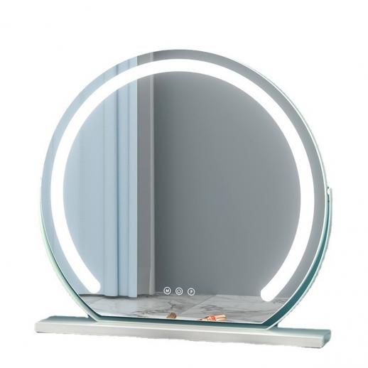 Round Makeup Vanity Mirror 24"/60cm Large for Dressing Table, 3 Colors LED Mode, 360° Rotating, Smart Touch, Adjustable Brightness, Plug Charge, Silver