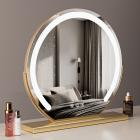 Round Makeup Vanity Mirror 24"/60cm Large for Dressing Table, 360° Rotating, Smart Touch, Adjustable Brightness, Plug in to use, Golden Stand