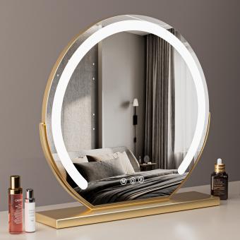 Round Makeup Vanity Mirror 24"/60cm Large for Dressing Table, 360° Rotating, Smart Touch, Adjustable Brightness, Plug in to use, Golden Stand Round Makeup Vanity Mirror 24"/60cm Large for Dressing Table, 360° Rotating, Smart Touch, Adjustable Brightness, Plug in to use, Golden Stand