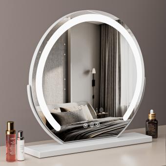 Ronde Make-up Spiegel, 24"/60cm Spiegel Groot voor Kaptafel, Spiegel met LED-verlichting, 3 Kleuren LED Modus, 360° Draaibaar, wit Ronde Make-up Spiegel, 24"/60cm Spiegel Groot voor Kaptafel, Spiegel met LED-verlichting, 3 Kleuren LED Modus, 360° Draaibaar, wit