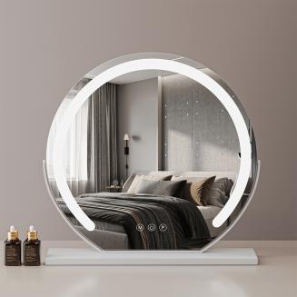 Ronde Make-up Spiegel, 24"/60cm Spiegel Groot voor Kaptafel, Spiegel met LED-verlichting, 3 Kleuren LED Modus, 360° Draaibaar, wit Ronde Make-up Spiegel, 24"/60cm Spiegel Groot voor Kaptafel, Spiegel met LED-verlichting, 3 Kleuren LED Modus, 360° Draaibaar, wit