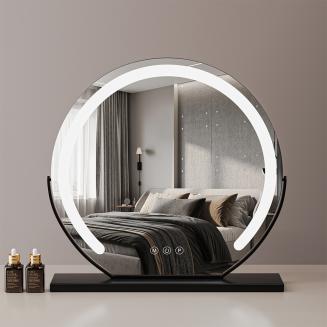 24"/60cm Make-up Spiegel met verlichting, Ronde Dresse Spiegel met 3 Kleuren LED Modus, 360° Draaibaar Make-upspiegel, Sluit aan om te gebruiken, Zwart 24"/60cm Make-up Spiegel met verlichting, Ronde Dresse Spiegel met 3 Kleuren LED Modus, 360° Draaibaar Make-upspiegel, Sluit aan om te gebruiken, Zwart