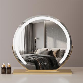 24"/60cm Ronde Kaptafel Spiegel, Groot Make-up Spiegel voor Kaptafel, 3 Kleuren LED Modus, 360° Draaibaar, Instelbare Helderheid, Gouden 24"/60cm Ronde Kaptafel Spiegel, Groot Make-up Spiegel voor Kaptafel, 3 Kleuren LED Modus, 360° Draaibaar, Instelbare Helderheid, Gouden