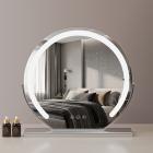 Miroir de Maquillage avec 3 Couleurs Mode, Rond Miroir de Coiffeuse, 60cm Miroir, Intelligent Contrôle, Rotatif 360°, Luminosité Réglable, EU Plug, Argenté