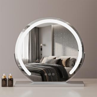 Make-up Spiegel met verlichting, 24"/60cm Groot Make-upspiegel, 3 Kleuren LED Modus, 360° Draaibaar, Instelbare Helderheid, Sluit aan om te gebruiken, Zilver Make-up Spiegel met verlichting, 24"/60cm Groot Make-upspiegel, 3 Kleuren LED Modus, 360° Draaibaar, Instelbare Helderheid, Sluit aan om te gebruiken, Zilver