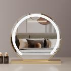 Round Makeup Vanity Mirror 24"/60cm Large for Dressing Table, 360° Rotating, Smart Touch, Adjustable Brightness, Plug in to use, Golden Stand
