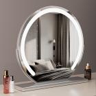 Rundt makeupspejl 60 cm stort til toiletbord, 360° roterende, Smart Touch, justerbar lysstyrke, tilsluttes for brug, sølv