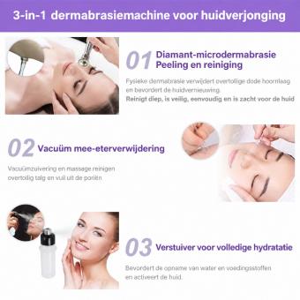 Professioneel 3-in-1 Diamond Microdermabrasieapparaat voor Gezichtspeeling – voor Huidlifting, Huidverstrakking en Rimpelvermindering, met Netvoeding