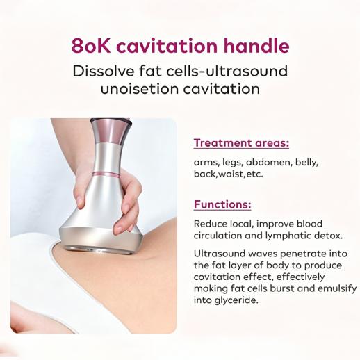 6in1 80K Radiofrequency Cavitation Machine, with Lipolaser Pads, Ultrasonic Body Slimming System, Fat Burning Cellulite Body Massager