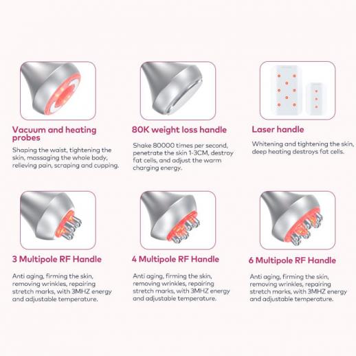 6in1 80K Radiofrequency Cavitation Machine, with Lipolaser Pads, Ultrasonic Body Slimming System, Fat Burning Cellulite Body Massager