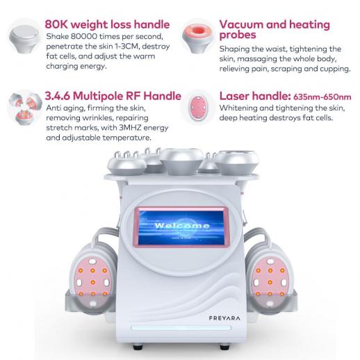 6in1 80K Radiofrequency Cavitation Machine, with EMS Pads, Ultrasonic Body Slimming System, Fat Burning Cellulite Body Massager