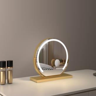 12インチ/30cm 大型ラウンドバニティミラー ドレッシングテーブル 寝室用 回転可能 3ライトモード LEDストリップ 調光可能 明るさ調整可能 プラグイン使用 ゴールドスタンド