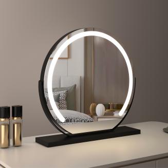 20インチ/50cm 大型ラウンドバニティミラー ドレッシングテーブル 寝室用 回転可能 3ライトモード LEDストリップ 調光可能 明るさ調整可能 プラグイン使用 ブラックスタンド