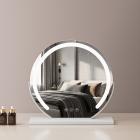 20"/50cm grote ronde kaptafelspiegel voor kaptafel slaapkamer, draaibaar, 3 lichtstanden, LED-strip dimbare helderheid, inpluggen om te gebruiken, witte standaard