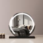 20"/50cm Large Round Vanity Mirror for Dressing Table Bedroom, Rotatable, 3 Light Mode, LED Strip Dimmable Brightness, Plug in to Use, Black Stand