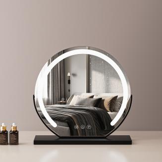 20"/50cm grote ronde kaptafelspiegel voor kaptafel slaapkamer, draaibaar, 3 lichtstanden, LED-strip dimbare helderheid, inpluggen om te gebruiken, zwarte standaard 20"/50cm grote ronde kaptafelspiegel voor kaptafel slaapkamer, draaibaar, 3 lichtstanden, LED-strip dimbare helderheid, inpluggen om te gebruiken, zwarte standaard