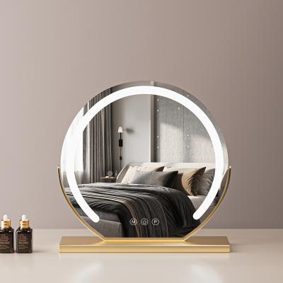 20"/50cm Large Round Vanity Mirror for Dressing Table Bedroom, Rotatable, 3 Light Mode, LED Strip Dimmable Brightness, Plug in to Use, Golden Stand