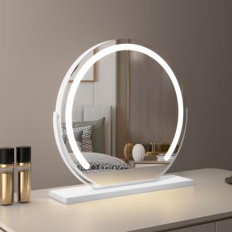 20インチ/50cm 大型ラウンドバニティミラー ドレッシングテーブル 寝室用 回転可能 3ライトモード LEDストリップ 調光可能 明るさ調整可能 プラグイン使用 ホワイトスタンド