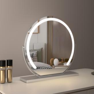 20インチ/50cm 大型ラウンドバニティミラー ドレッシングテーブル 寝室用 回転可能 3ライトモード LEDストリップ 調光可能 明るさ調整可能 プラグイン使用 シルバースタンド