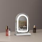 30x40cm Arqué Miroir Coiffeuse avec bande LED, Rotation à 360° Miroir Maquillag, 3 modes d'éclairage tactiles, branchez-le pour l'utiliser, blanc