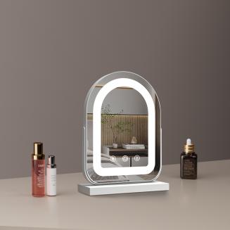 30x40cm Arqué Miroir Coiffeuse avec bande LED, Rotation à 360° Miroir Maquillag, 3 modes d'éclairage tactiles, branchez-le pour l'utiliser, blanc