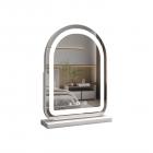 30*40cm 大型アーチ型化粧鏡、LEDストリップ付き、360度回転、3つのライトモードタッチ、調光可能な明るさ、プラグイン使用、ホワイトスタンド