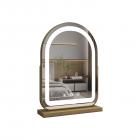 30*40cm 大型アーチ型化粧鏡、LEDストリップ付き、360度回転、3つのライトモードタッチ、調光可能な明るさ、プラグイン使用、ゴールドスタンド