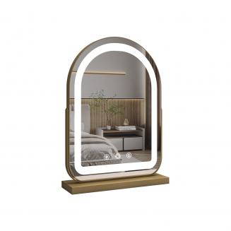 30*40cm 大型アーチ型化粧鏡、LEDストリップ付き、360度回転、3つのライトモードタッチ、調光可能な明るさ、プラグイン使用、ゴールドスタンド