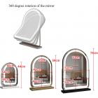 50*70cm Large Arched Vanity Mirror with LED Strip, 360 Rotation, 3 Light Mode Touch, Dimmable Brightness, Plug in to use, Golden Stand