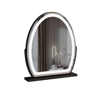 50*58cm 大型オーバルバニティミラー、LEDストリップ付き、360度回転、3つのライトモードタッチ、調光可能な明るさ、プラグイン使用、ブラックスタンド