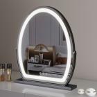 50*58cm Large Oval Vanity Mirror with LED Strip, 360 Rotation, 3 Light Mode Touch, Dimmable Brightness, Plug in to use, Black Stand