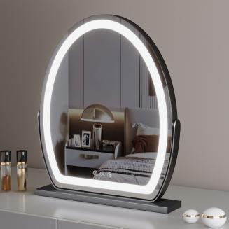 50*58cm Large Oval Vanity Mirror with LED Strip, 360 Rotation, 3 Light Mode Touch, Dimmable Brightness, Plug in to use, Black Stand 50*58cm Large Oval Vanity Mirror with LED Strip, 360 Rotation, 3 Light Mode Touch, Dimmable Brightness, Plug in to use, Black Stand