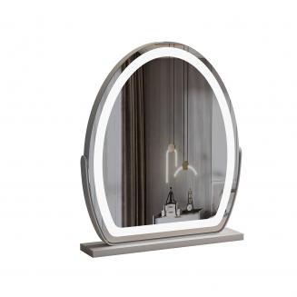50*58cm 大型オーバルバニティミラー、LEDストリップ付き、360度回転、3つのライトモードタッチ、調光可能な明るさ、プラグイン使用、ホワイトスタンド