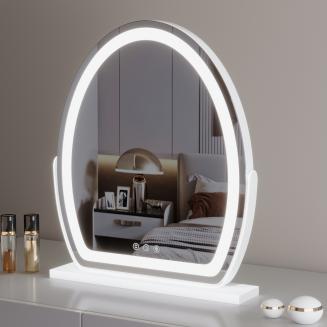 50*58cm Large Oval Vanity Mirror with LED Strip, 360 Rotation, 3 Light Mode Touch, Dimmable Brightness, Plug in to use, White Stand 50*58cm Large Oval Vanity Mirror with LED Strip, 360 Rotation, 3 Light Mode Touch, Dimmable Brightness, Plug in to use, White Stand