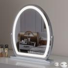 50*58cm Grote ovale kaptafelspiegel met LED-strip, 360 graden rotatie, 3 lichtstanden, aanraakfunctie, dimbare helderheid, inpluggen om te gebruiken, zilveren standaard