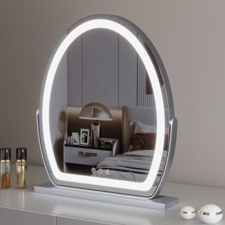 50*58cm Large Oval Vanity Mirror with LED Strip, 360 Rotation, 3 Light Mode Touch, Dimmable Brightness, Plug in to use, Silver Stand 50*58cm Large Oval Vanity Mirror with LED Strip, 360 Rotation, 3 Light Mode Touch, Dimmable Brightness, Plug in to use, Silver Stand